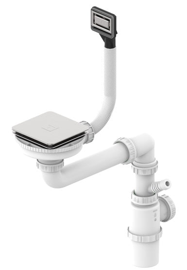 Desague Con Rebalse Cuadrado + Tapa Inox Flexlinea
