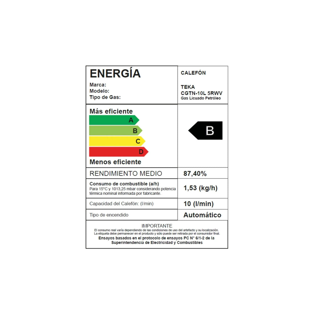 Calefont TEKA MultiSafe GL 10 (CGTN-10L 5RWV) | 10 Litros, Gas Licuado, Tiro Natural, Encendido Automático