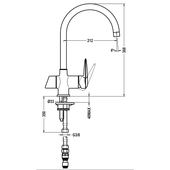 Grifo de cocina Teka OS 201 esquema de dimensiones