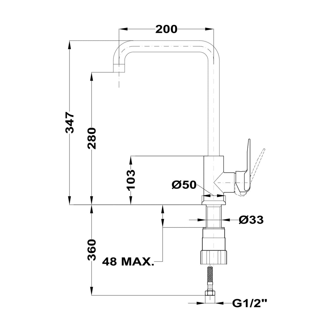 Grifo de cocina Teka IN 994 esquema de dimensiones