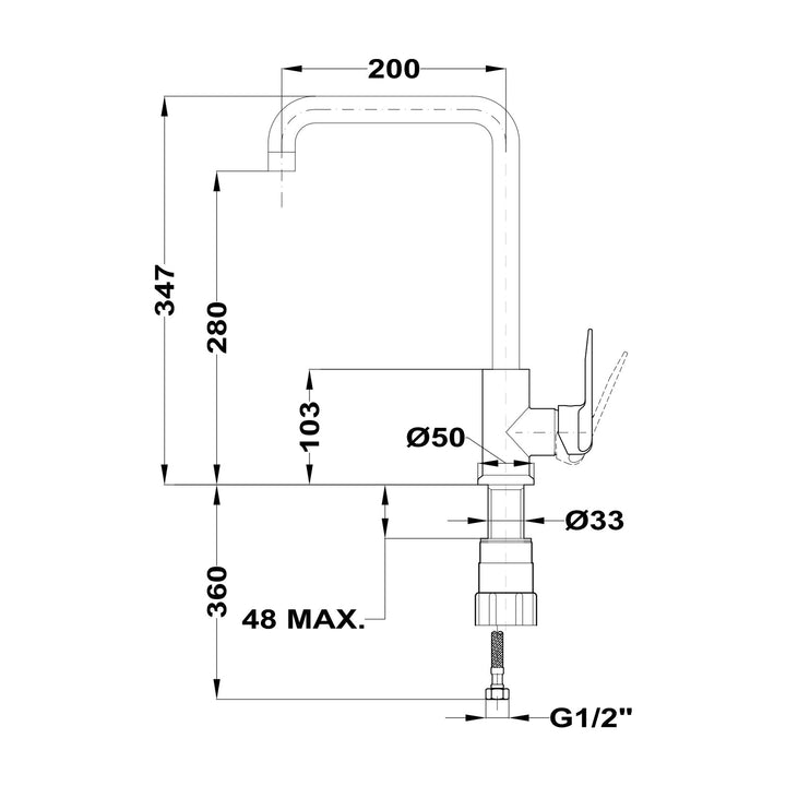 Grifo de cocina Teka IN 994 esquema de dimensiones