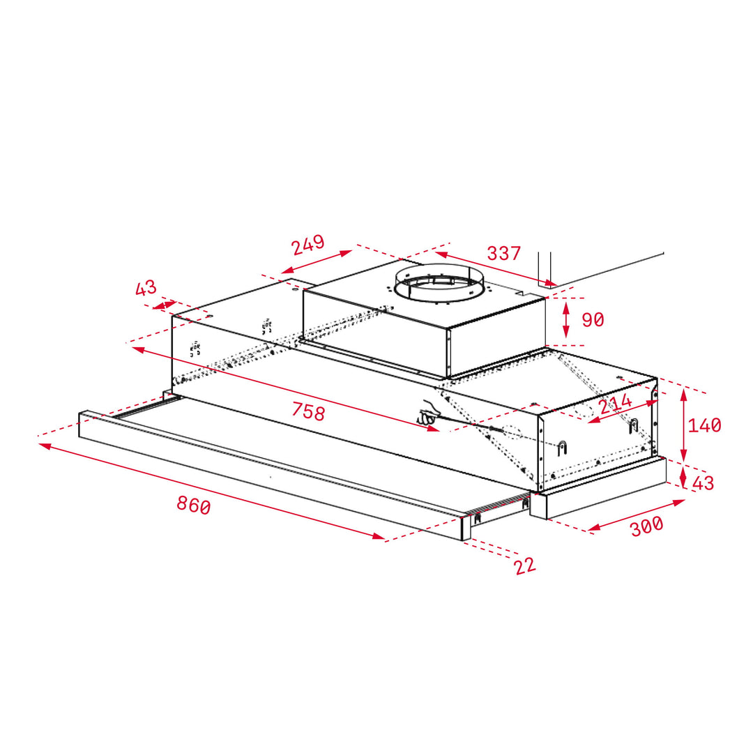 Campana extraíble Teka CNL 9415 PLUS esquema de dimensiones