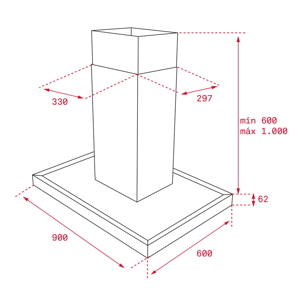 Campana isla Teka DH2 985 esquema de dimensiones