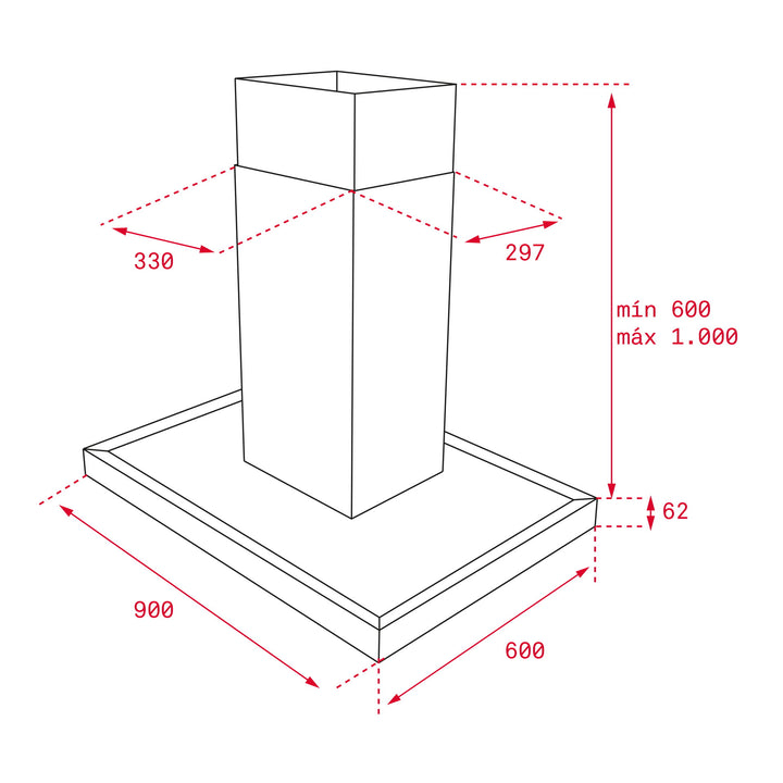 Campana isla Teka DH2 985 esquema de dimensiones
