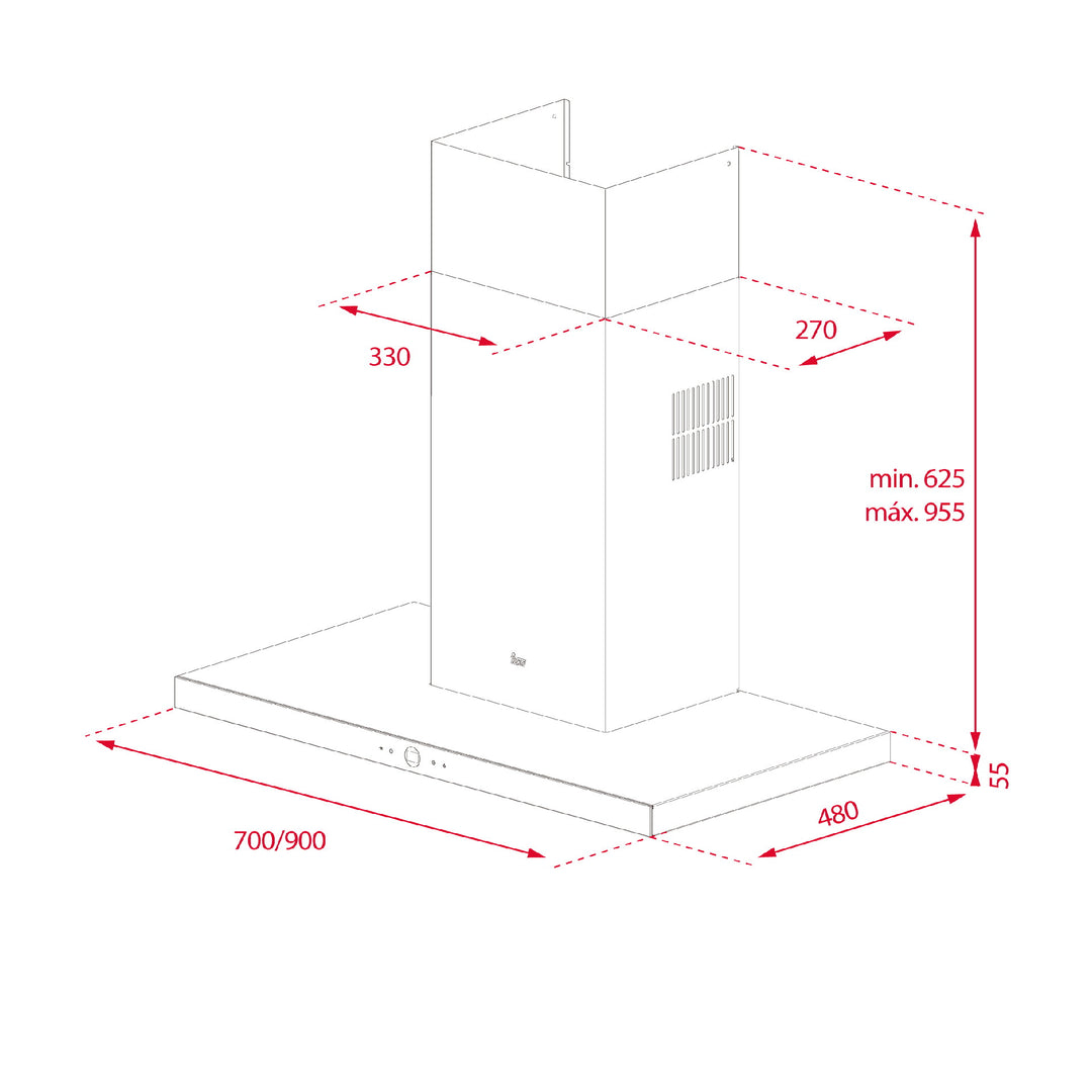 Campana decorativa Teka DPS 986 esquema de dimensiones