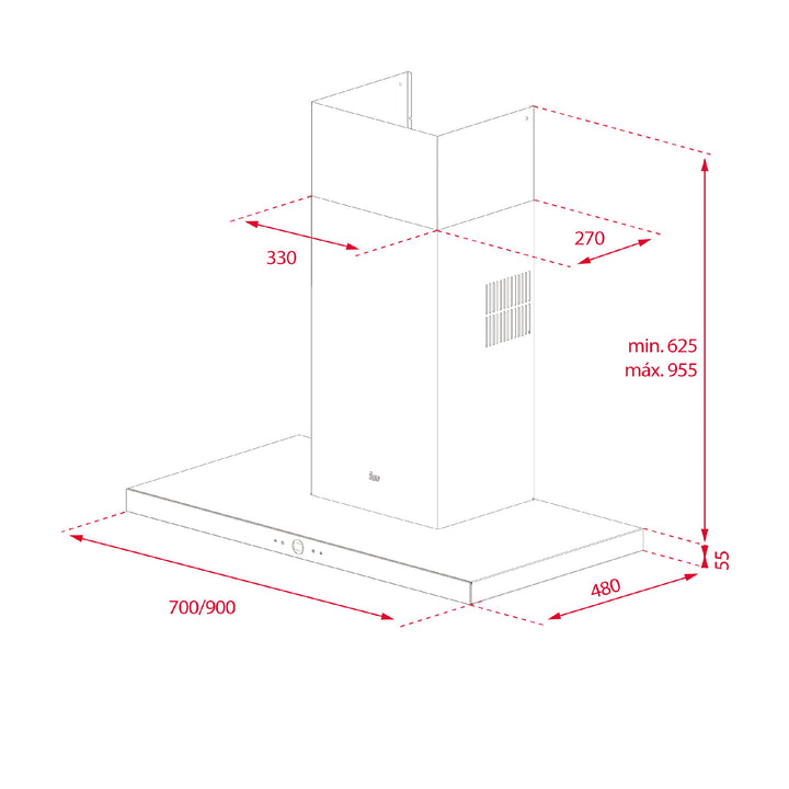 Campana decorativa Teka DPS 986 esquema de dimensiones