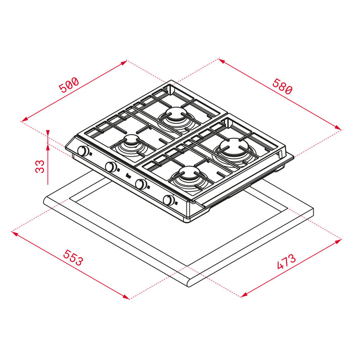 Encimera a gas Teka EX 60.1 esquema de dimensiones