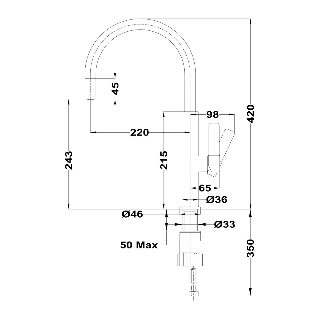 Grifo de cocina Teka FOT 995 esquema de dimensiones