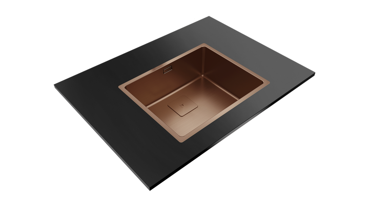 Lavaplatos Teka FlexLinea RS15 50.40 cobre en ambiente de cocina con montaje enrasado