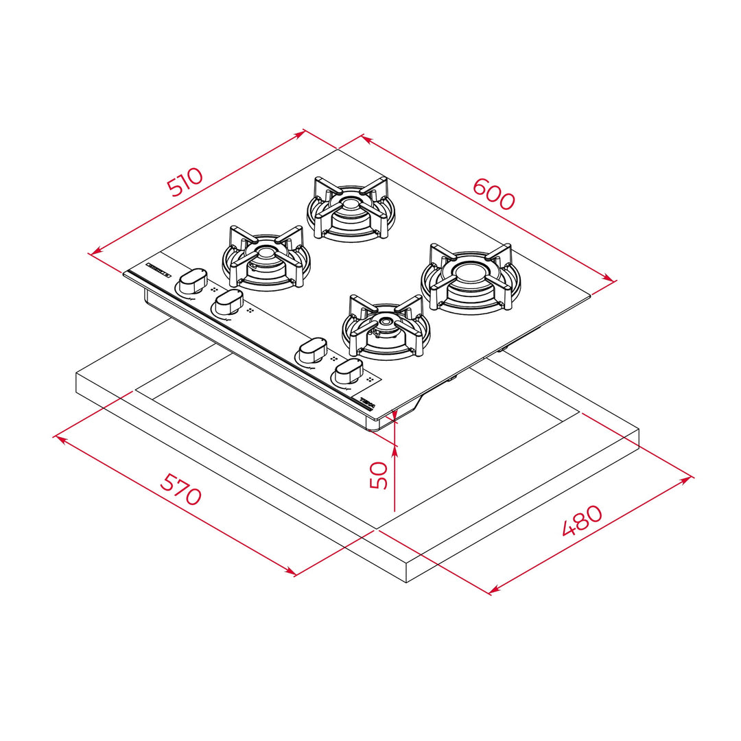 Encimera a gas Teka GBC 64 Infinity G1 esquema de dimensiones de encastre
