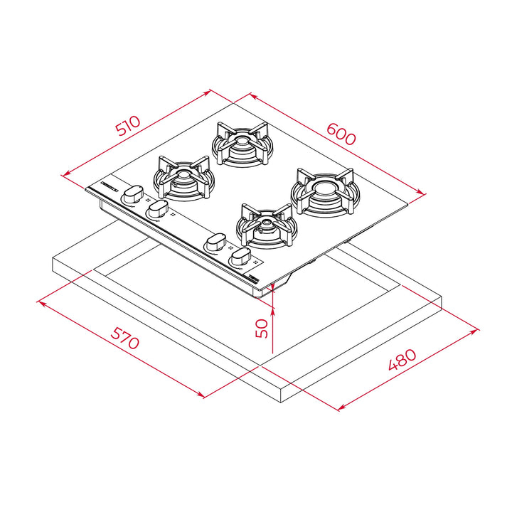Encimera a gas Teka GBC 64 Infinity G1 esquema de dimensiones de encastre