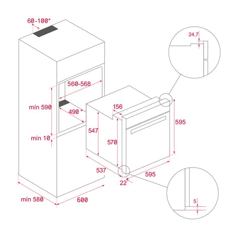 HSB 6160 FBK Teka, esquema de dimensiones