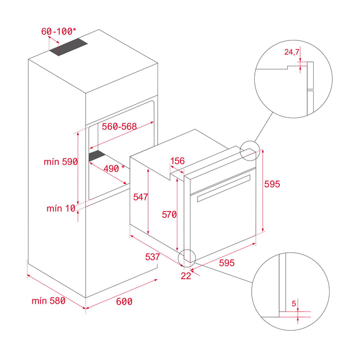 Horno eléctrico Teka HLB 8300 esquema de dimensiones
