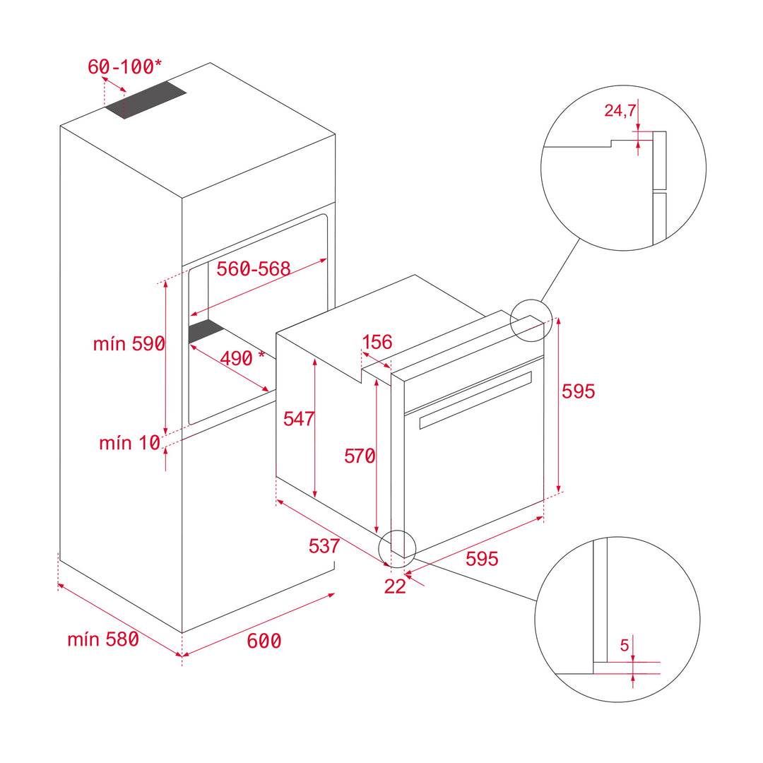 Horno eléctrico Teka HSB 6466 AirFry esquema de dimensiones
