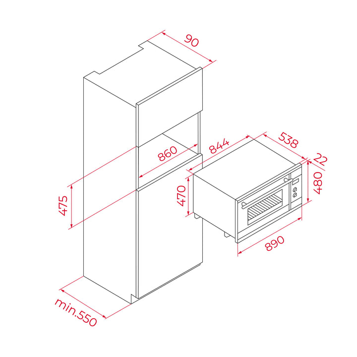 Horno eléctrico Teka HLF 9400 BK esquema de dimensiones