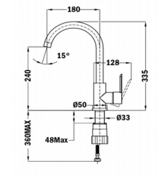 Grifo de cocina Teka IN 915 esquema de dimensiones
