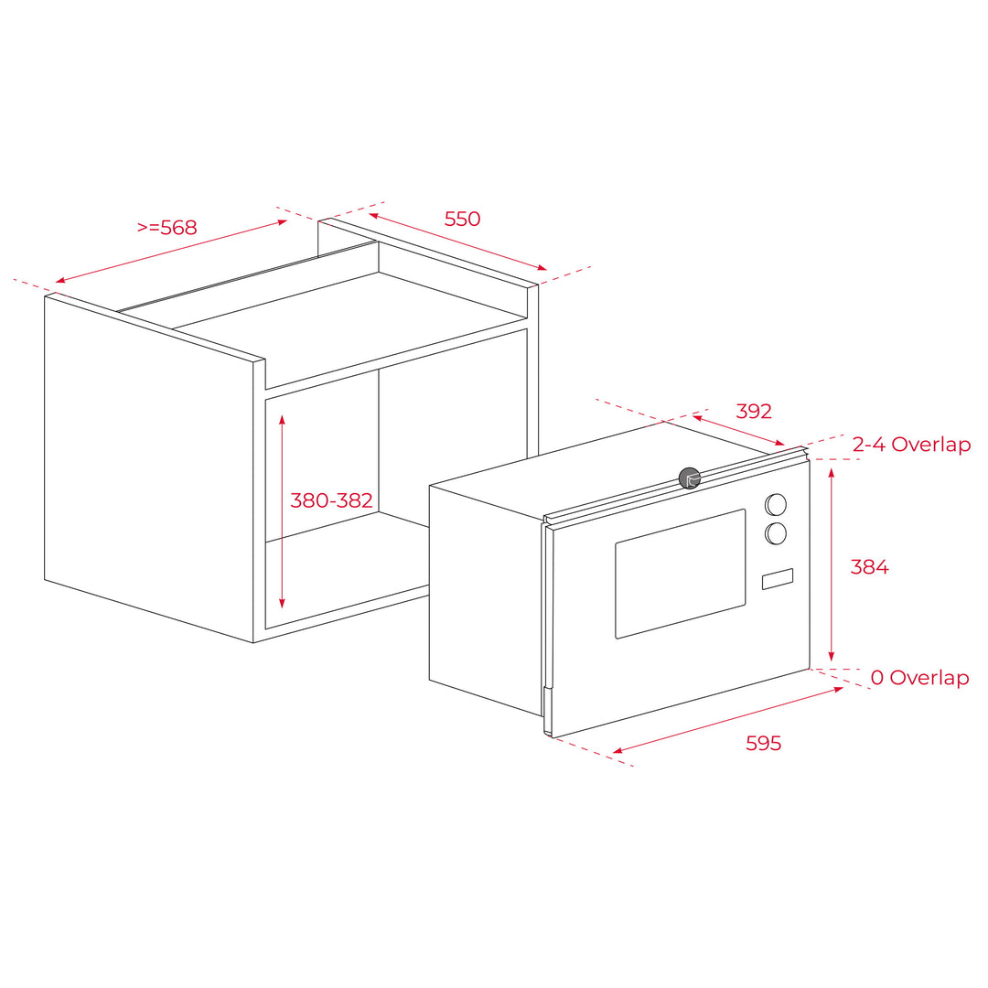 Microondas empotrable Teka ML 825 TFL BK esquema de dimensiones