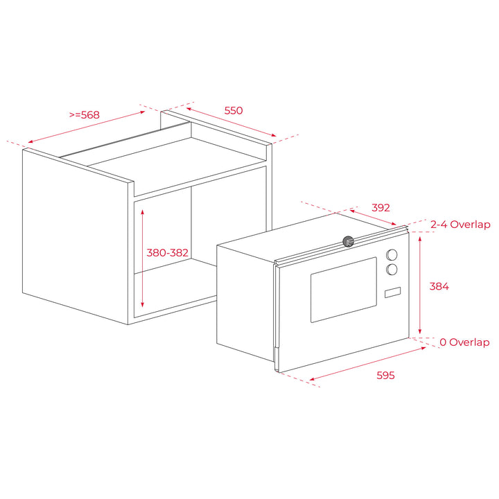 Microondas empotrable Teka ML 825 TFL BK esquema de dimensiones