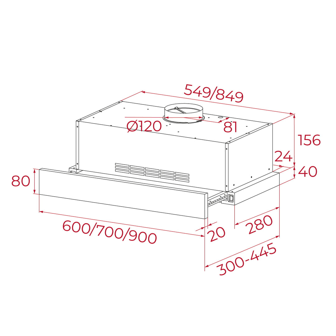 Campana integrable Teka PLR 9320 MCS IX esquema de dimensiones