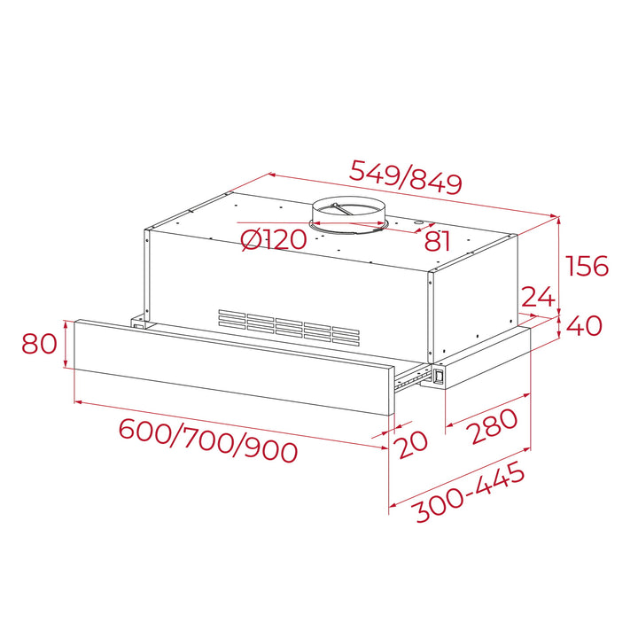 Campana integrable Teka PLR 9320 MCS IX esquema de dimensiones