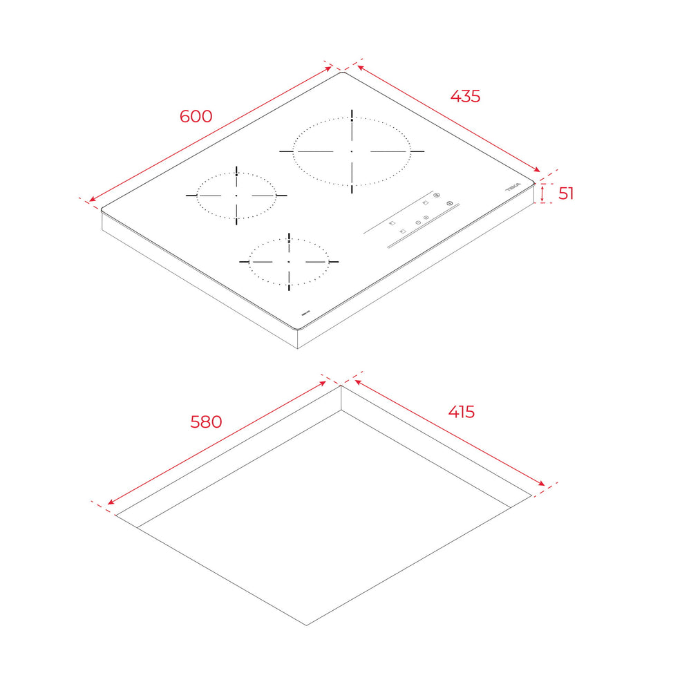Encimera vitrocerámica Teka TB 5303 esquema de dimensiones