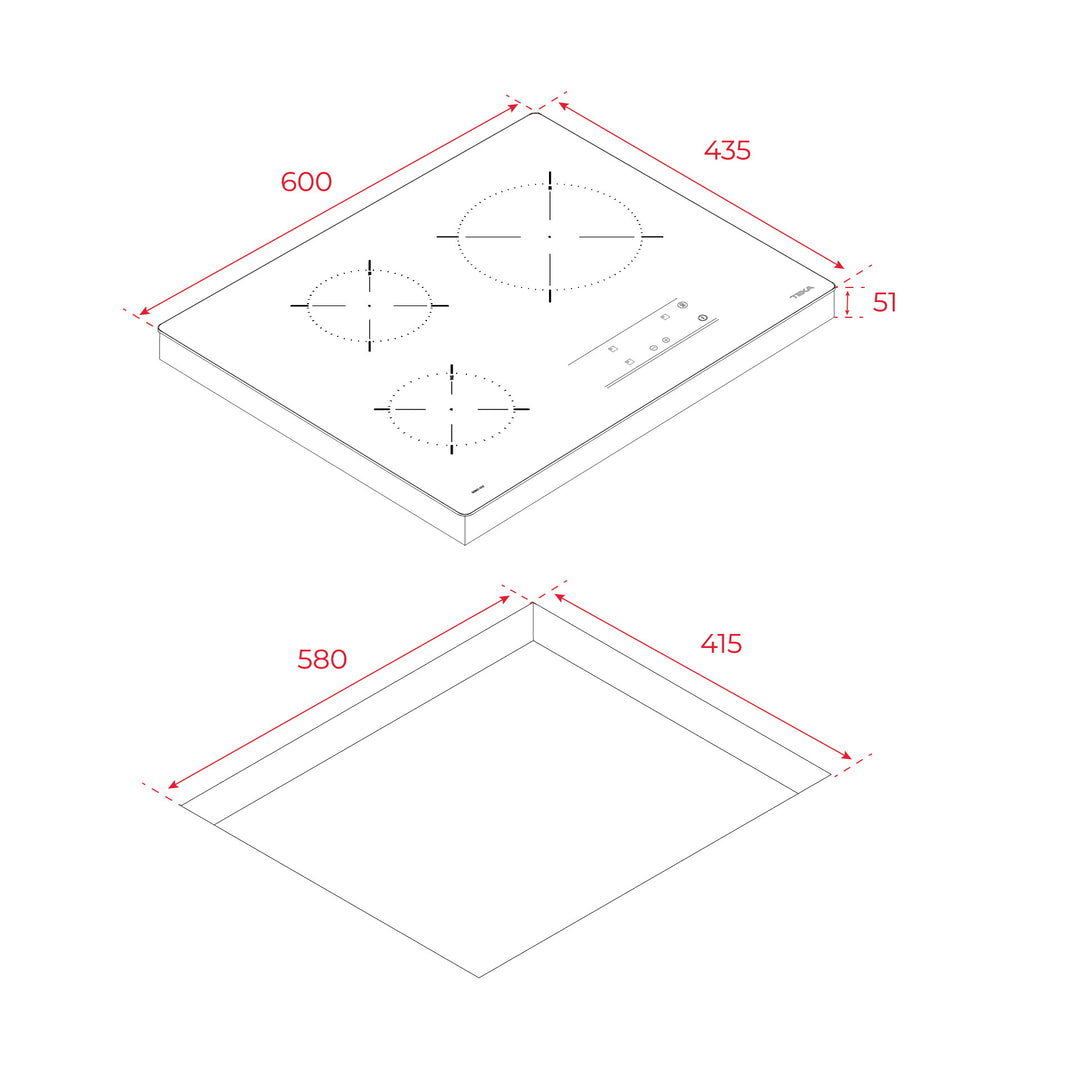 Encimera vitrocerámica Teka TB 5303 esquema de dimensiones