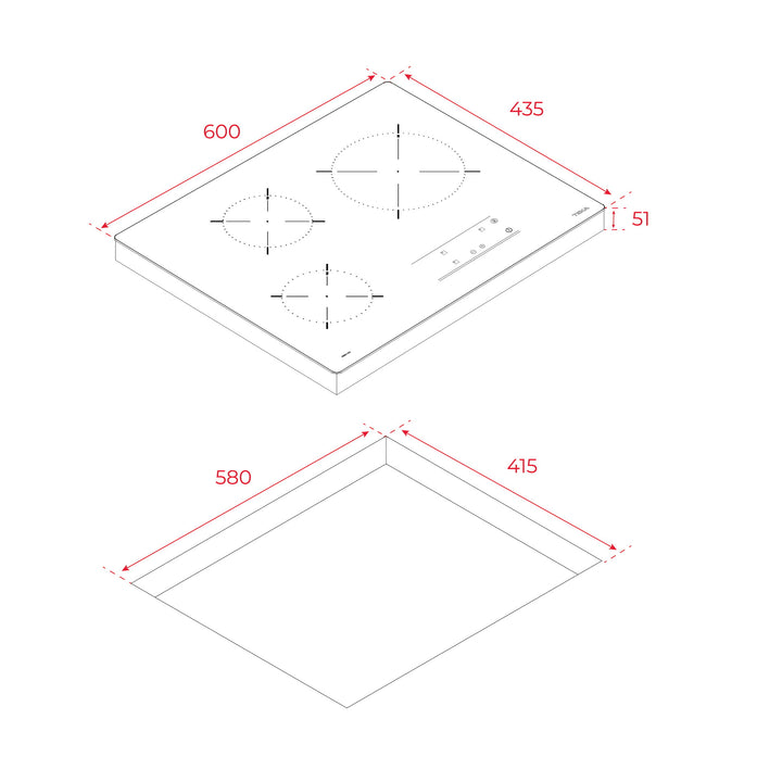 Encimera vitrocerámica Teka TB 5303 esquema de dimensiones