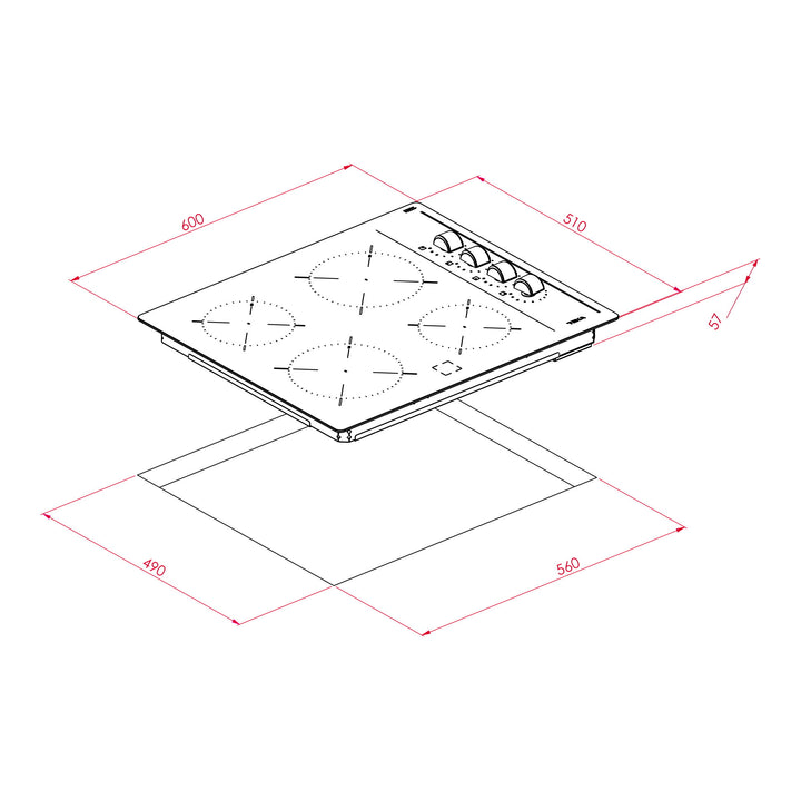 Encimera vitrocerámica Teka TBC 64000 XFL esquema de dimensiones