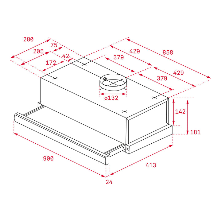 Campana extensible Teka TL 9310 esquema de dimensiones