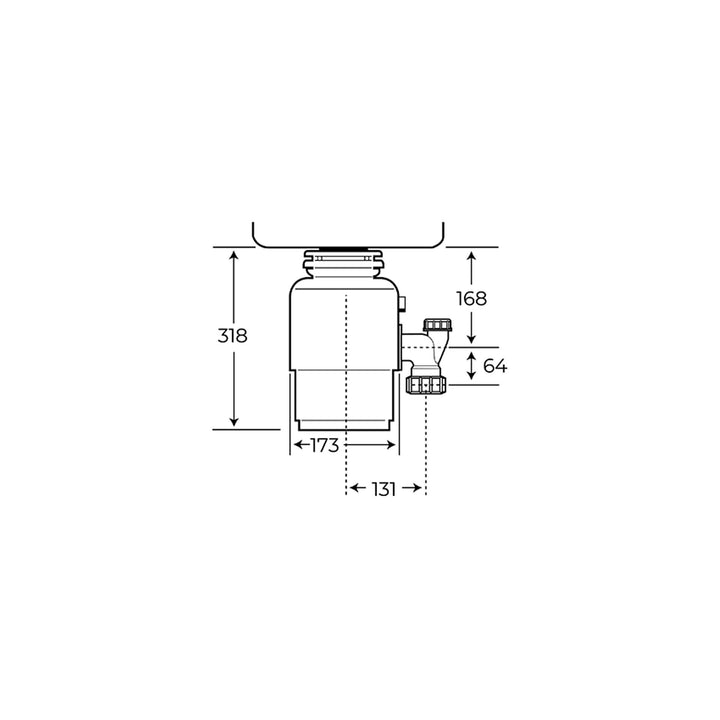Triturador de residuos Teka TR-550 esquema de dimensiones