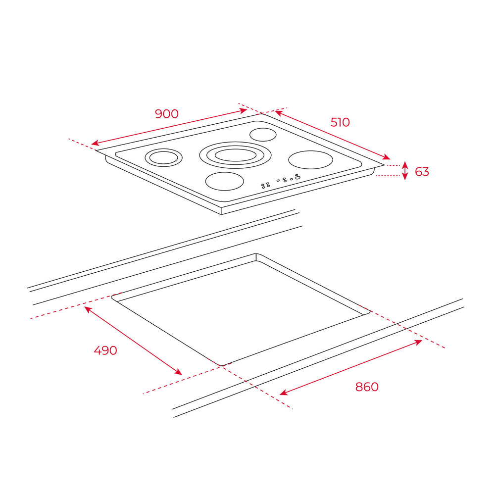 Encimera vitrocerámica Teka TR 951 esquema de dimensiones