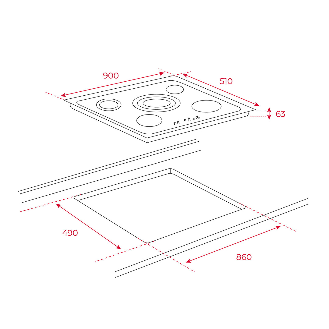Encimera vitrocerámica Teka TR 951 esquema de dimensiones