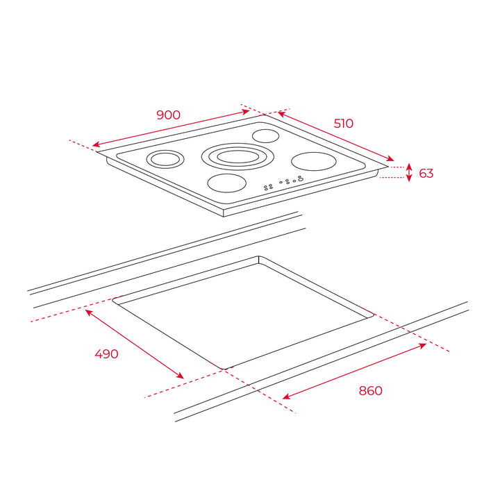 Encimera vitrocerámica Teka TR 951 esquema de dimensiones
